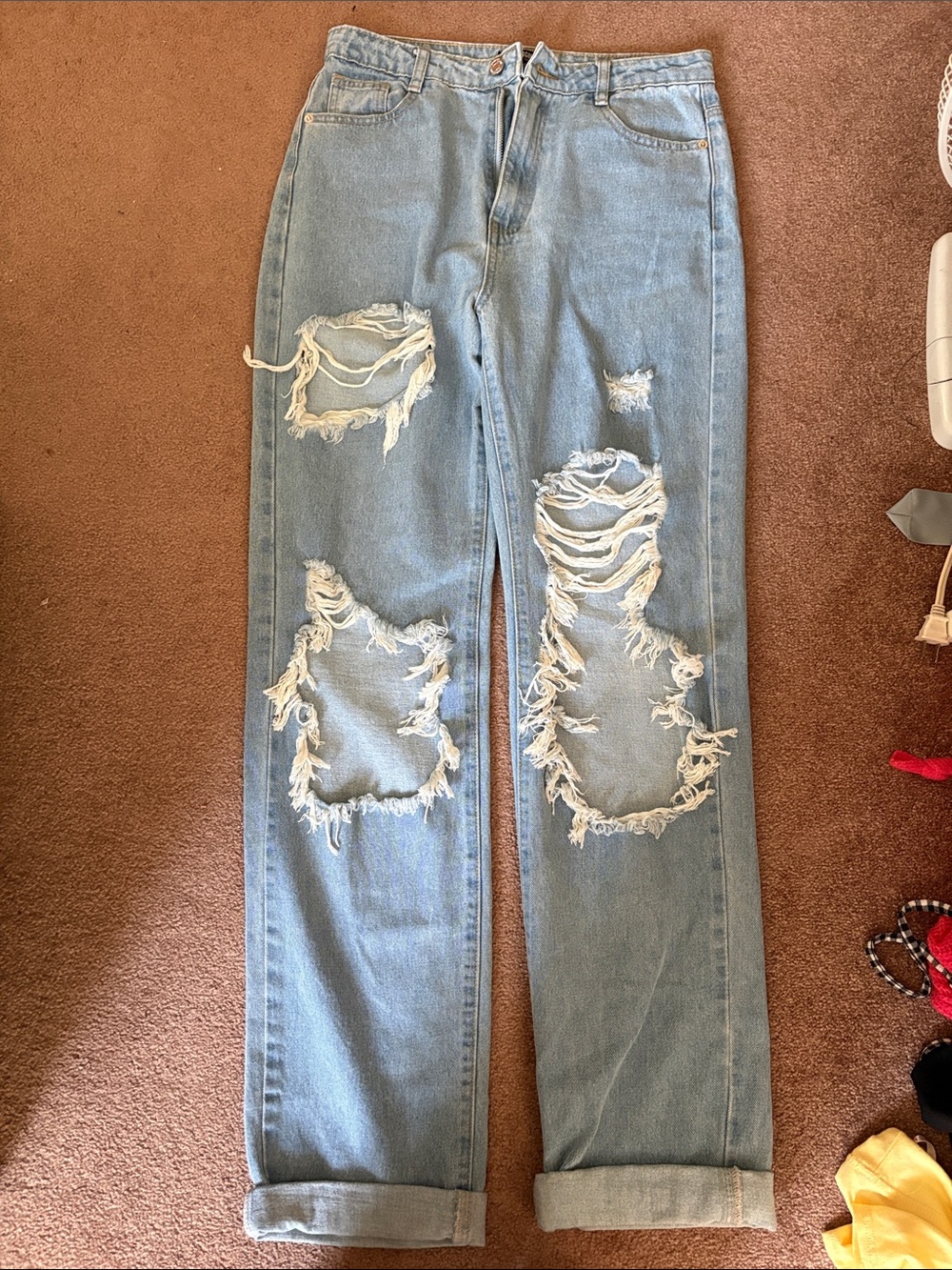 Missguided Light Blue Distressed Boyfriend Jeans
